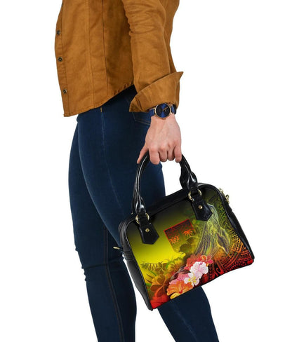 Fiji Shoulder Handbag - Humpback Whale With Tropical Flowers (Yellow)