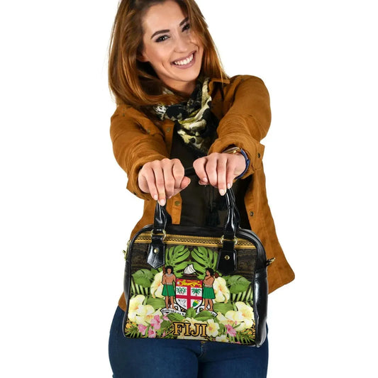 Fiji Shoulder Handbag - Polynesian Gold Patterns Collection