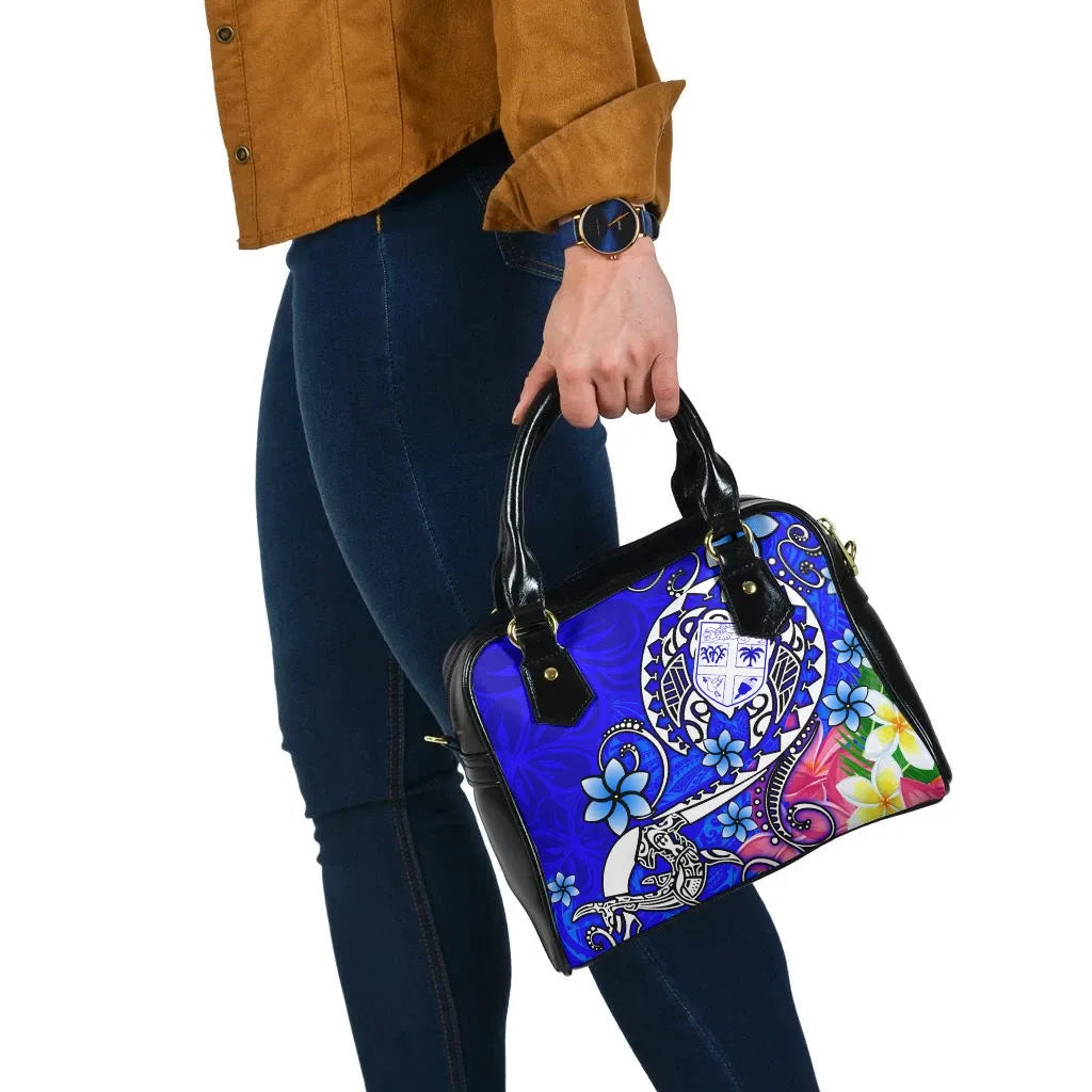 Fiji Shoulder Handbag - Turtle Plumeria (Blue)