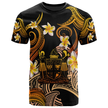 Fiji T-shirt - Custom Personalised Polynesian Waves with Plumeria Flowers (Orange)