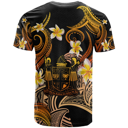 Fiji T-shirt - Custom Personalised Polynesian Waves with Plumeria Flowers (Orange)