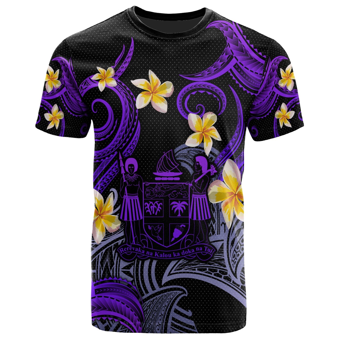 Fiji T-shirt - Custom Personalised Polynesian Waves with Plumeria Flowers (Purple)