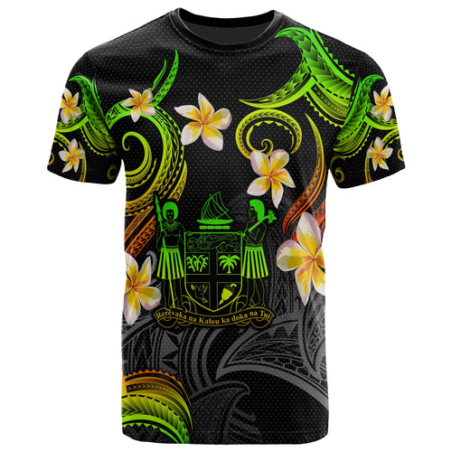 Fiji T-shirt - Custom Personalised Polynesian Waves with Plumeria Flowers (Reggae)