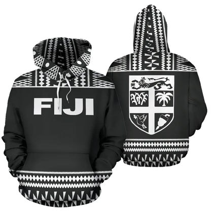 Fiji Tapa All Over Hoodie - Black And White Version