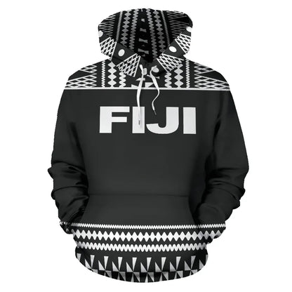 Fiji Tapa All Over Hoodie - Black And White Version