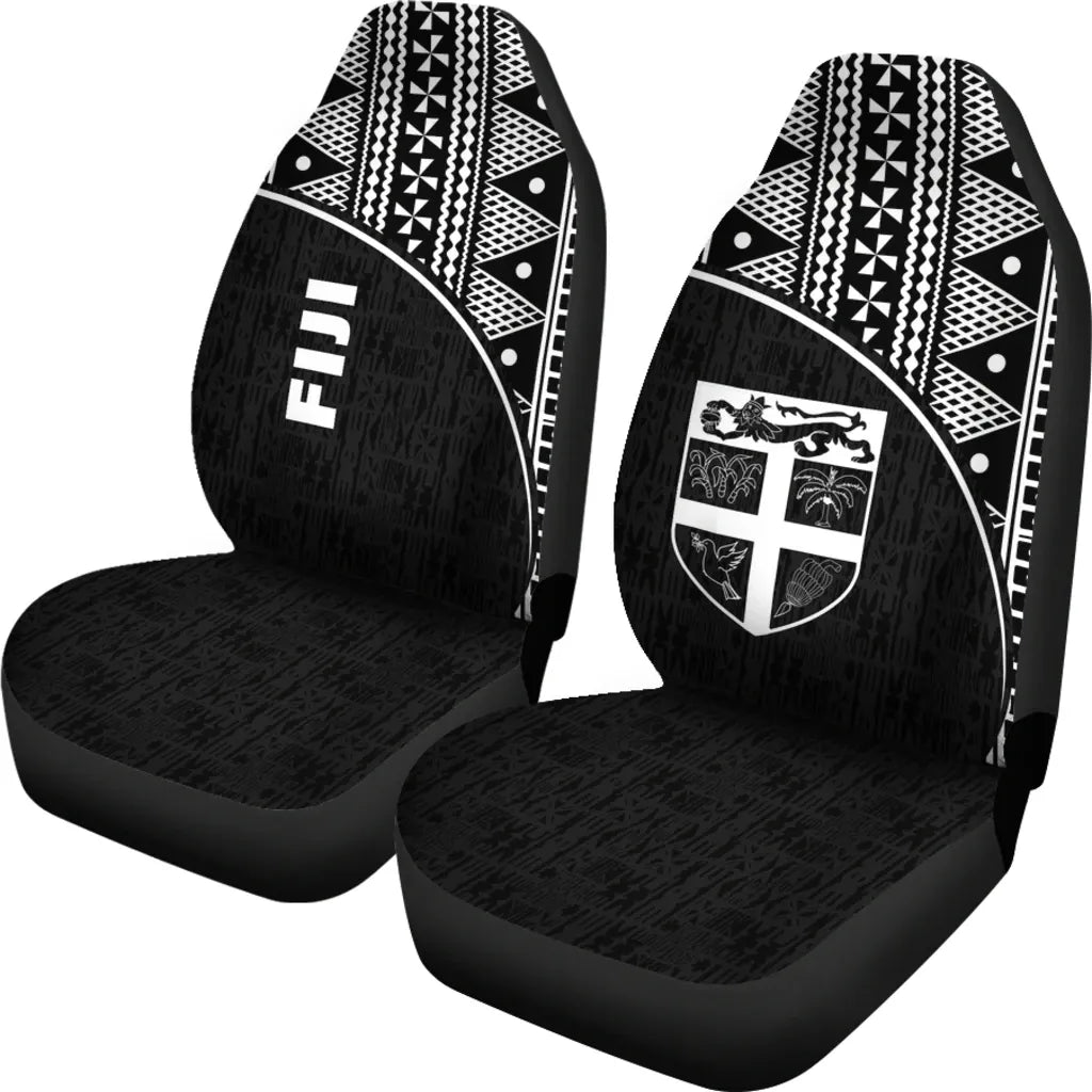 Fiji Tapa Car Seat Covers - Fiji Flag White Curve