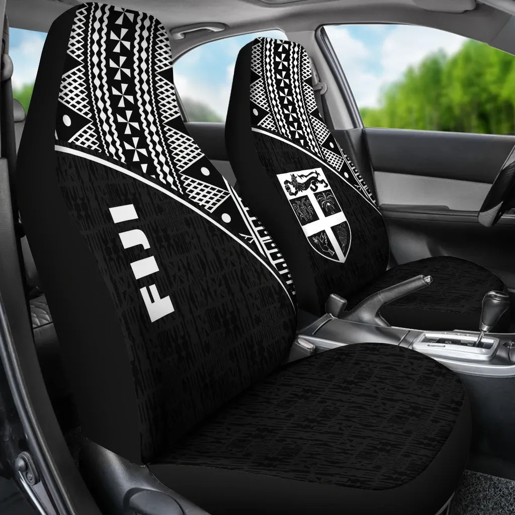 Fiji Tapa Car Seat Covers - Fiji Flag White Curve