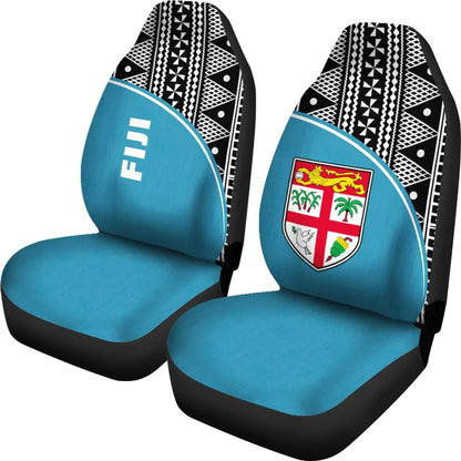 Fiji Tapa Car Seat Covers - Fiji Flag Polynesian White Curve Blue