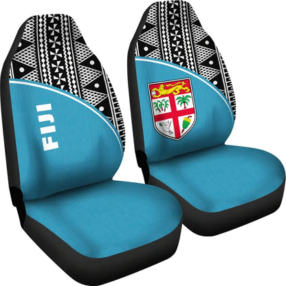 Fiji Tapa Car Seat Covers - Fiji Flag Polynesian White Curve Blue