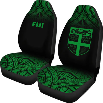 Fiji Tapa Car Seat Covers - Fiji Flag Polynesian Tattoo Fog Green