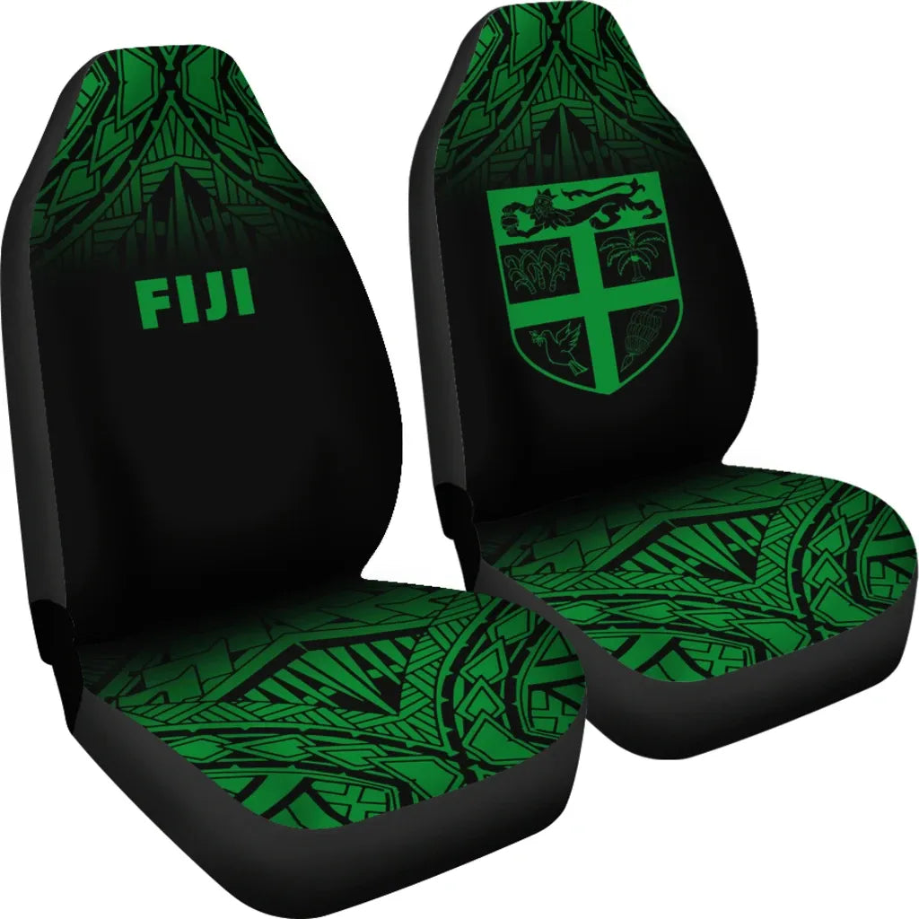 Fiji Tapa Car Seat Covers - Fiji Flag Polynesian Tattoo Fog Green