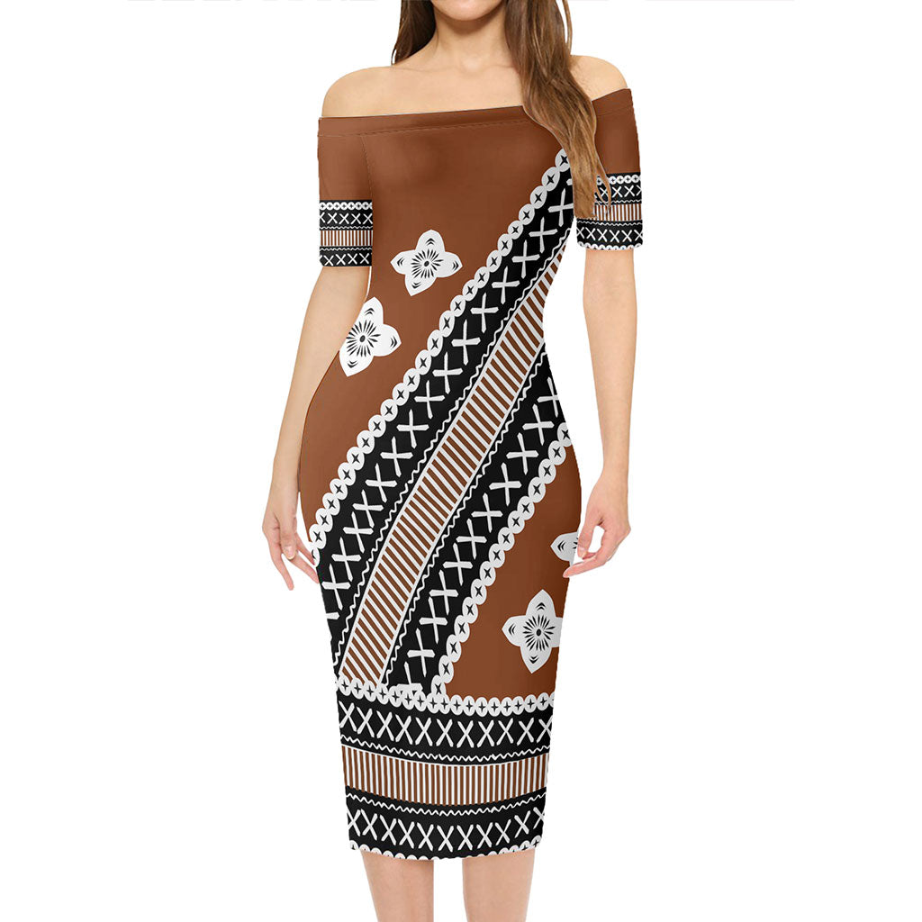 Fiji Short Sleeve Off The Shoulder Lady Dress Tapa Clothes