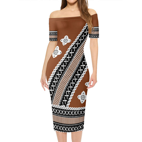 Fiji Short Sleeve Off The Shoulder Lady Dress Tapa Clothes