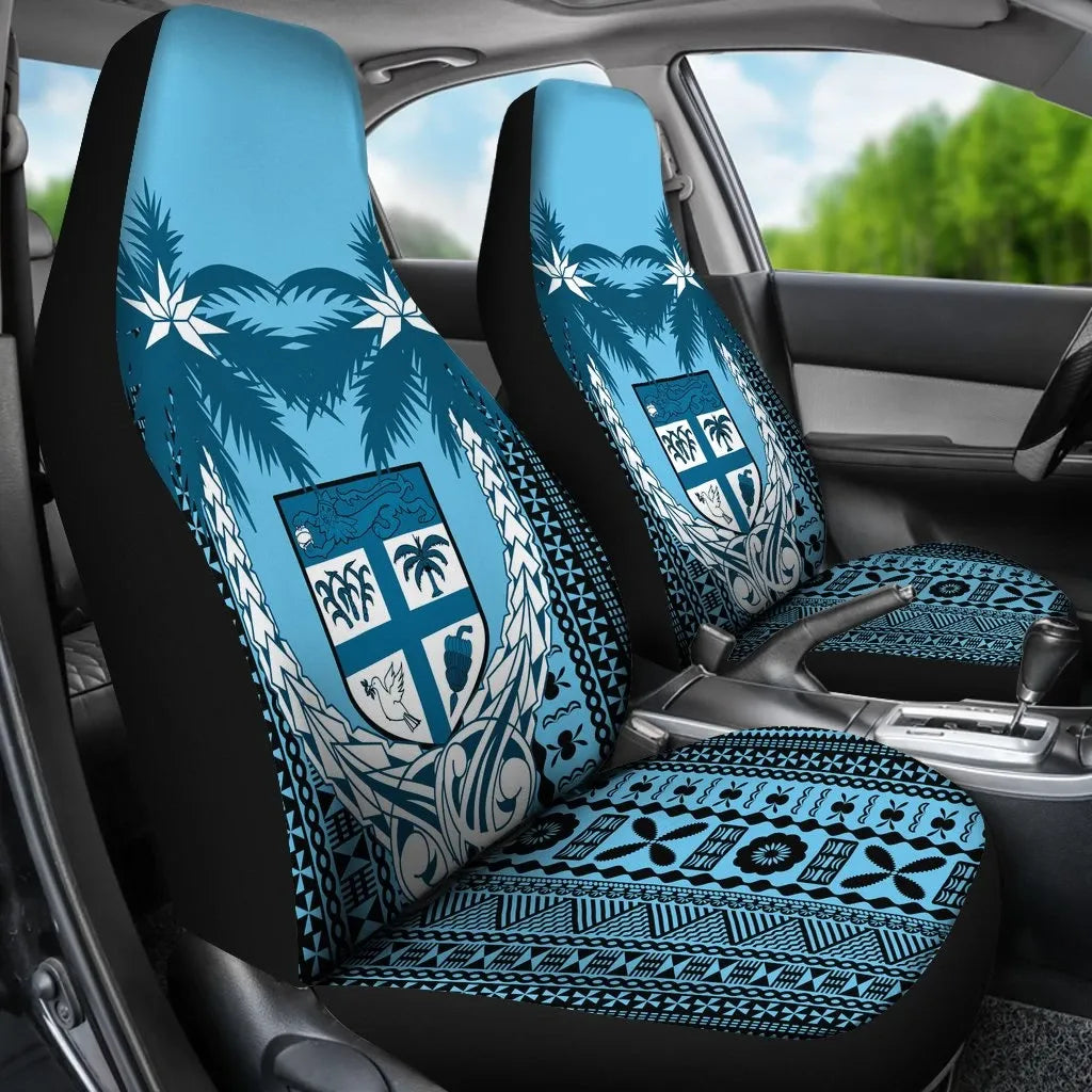 Fiji Tapa Car Seat Covers - Fiji Flag Coconut Tree