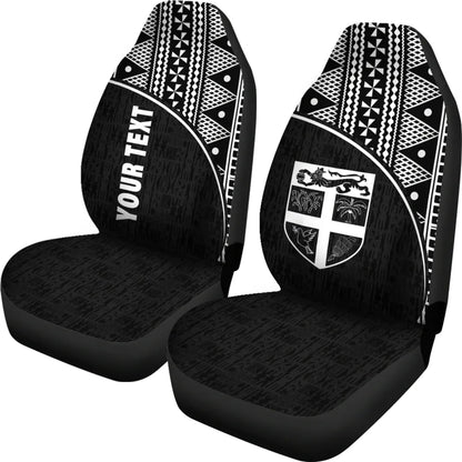 Fiji Tapa Custom Personalised Car Seat Covers - Fiji Flag Polynesian Curve Black