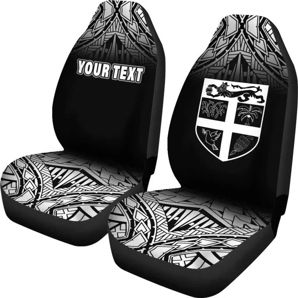 Fiji Tapa Custom Personalised Car Seat Covers - Fiji Flag Polynesian Tattoo Fog Black