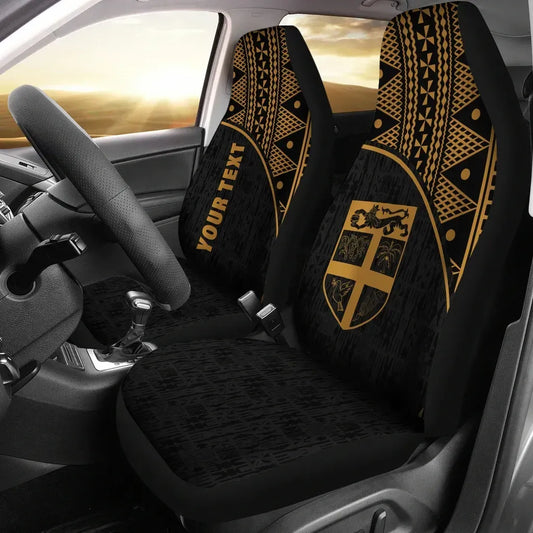 Fiji Tapa Custom Personalised Car Seat Covers - Fiji Flag Polynesian Gold Curve