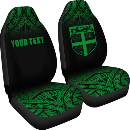 Fiji Tapa Custom Personalised Car Seat Covers - Fiji Flag Polynesian Tattoo Fog Green
