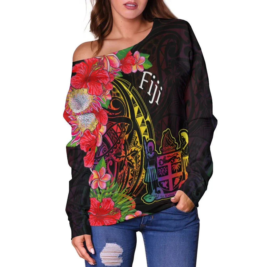 Fiji Women Off Shoulder Sweater - Tropical Hippie Style