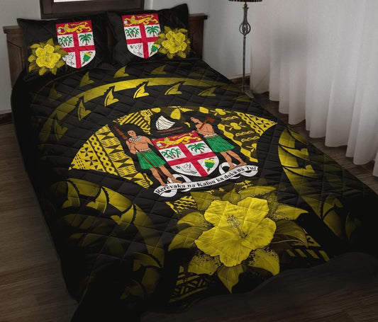 Fiji Polynesian Quilt Bed Set Hibiscus Yellow
