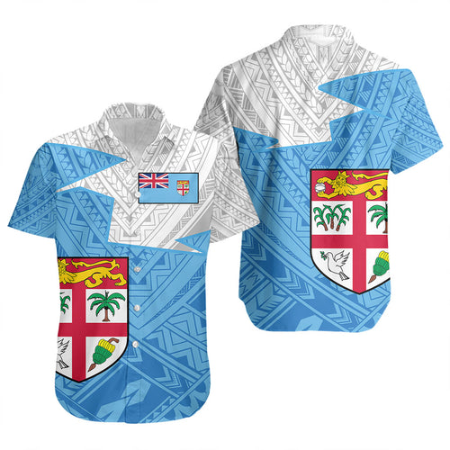 Fiji Short Sleeve Shirt Polynesian Tattoo Flag And Coat Of Arms