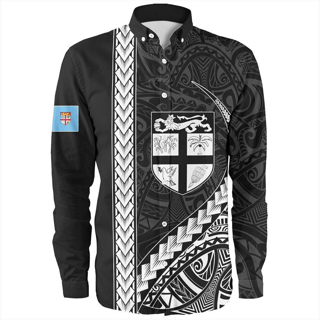 Fiji Long Sleeve Shirt Tribal Melanesian Coat Of Arms