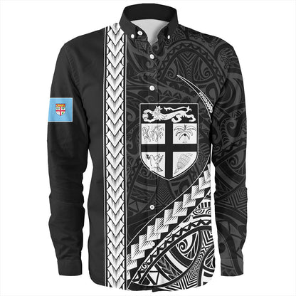 Fiji Long Sleeve Shirt Tribal Melanesian Coat Of Arms