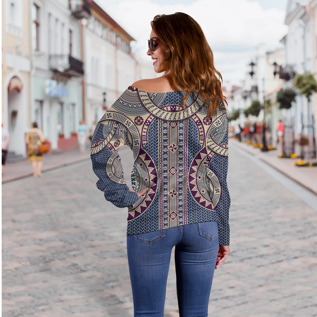 Fiji Off Shoulder Sweatshirt Bula Pattern Circle