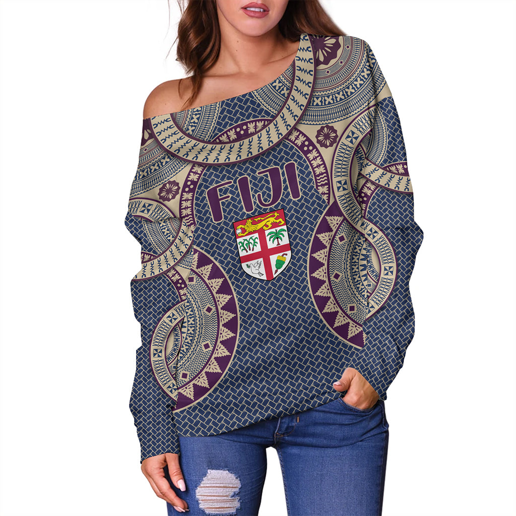 Fiji Off Shoulder Sweatshirt Bula Pattern Circle