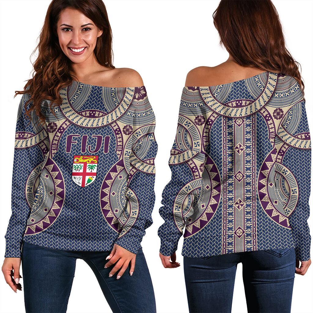 Fiji Off Shoulder Sweatshirt Bula Pattern Circle