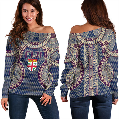 Fiji Off Shoulder Sweatshirt Bula Pattern Circle