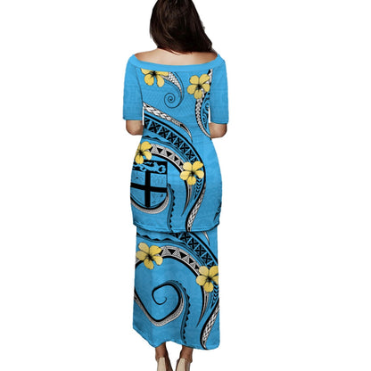 Fiji Combo Puletasi And Shirt Bula Style Plumeria Flower