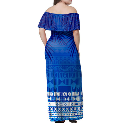 Fiji Off Shoulder Long Dress Happy Fiji Day Celebration Tropical Leaf