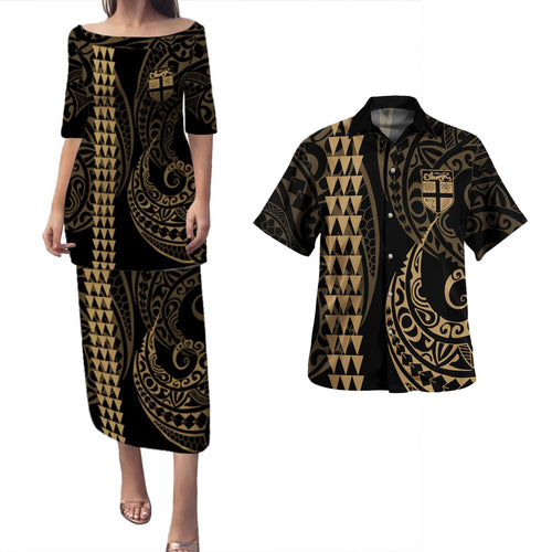 Fiji Combo Puletasi And Shirt Kakau Style Gold