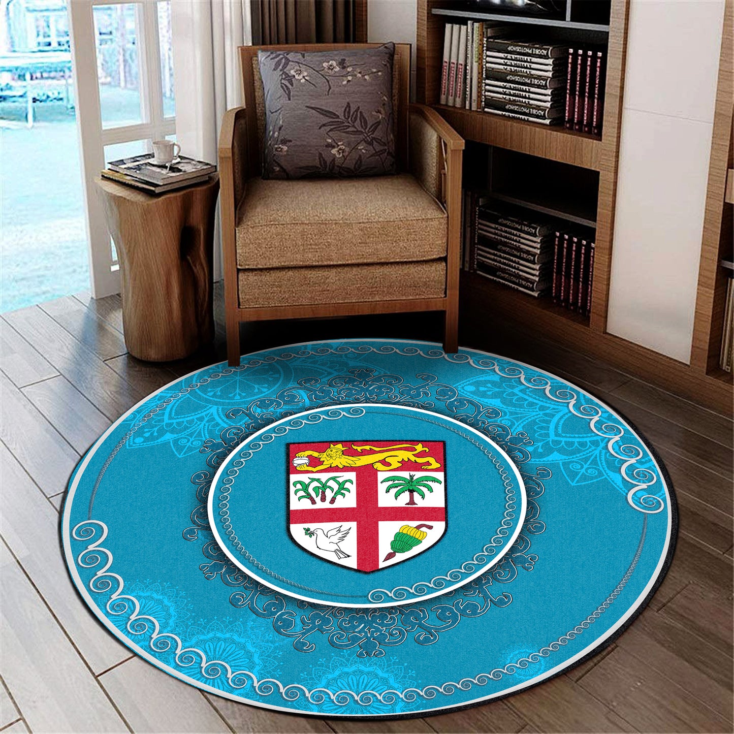 Fiji Round Rugs Roots Coat Of Arms Mandala