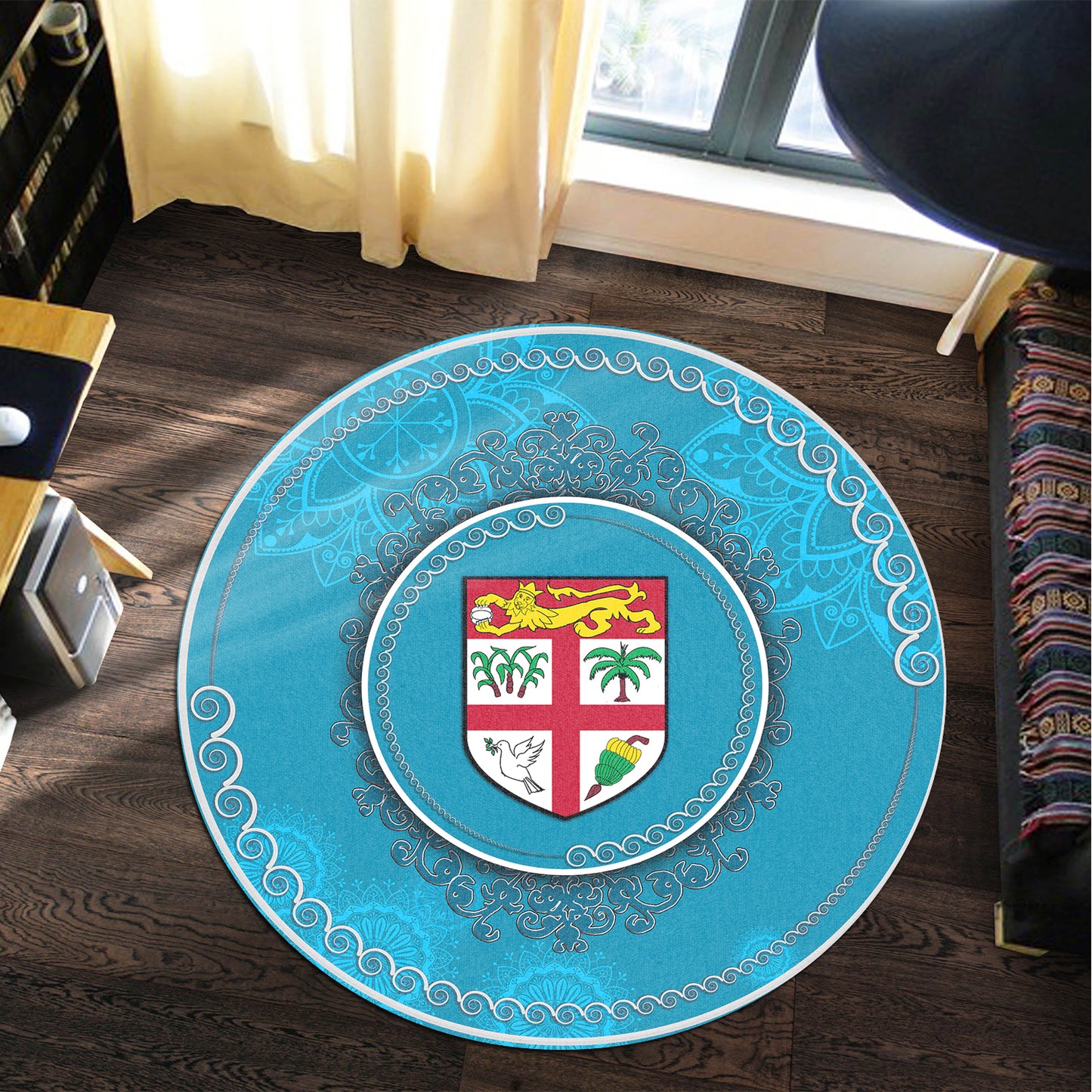 Fiji Round Rugs Roots Coat Of Arms Mandala