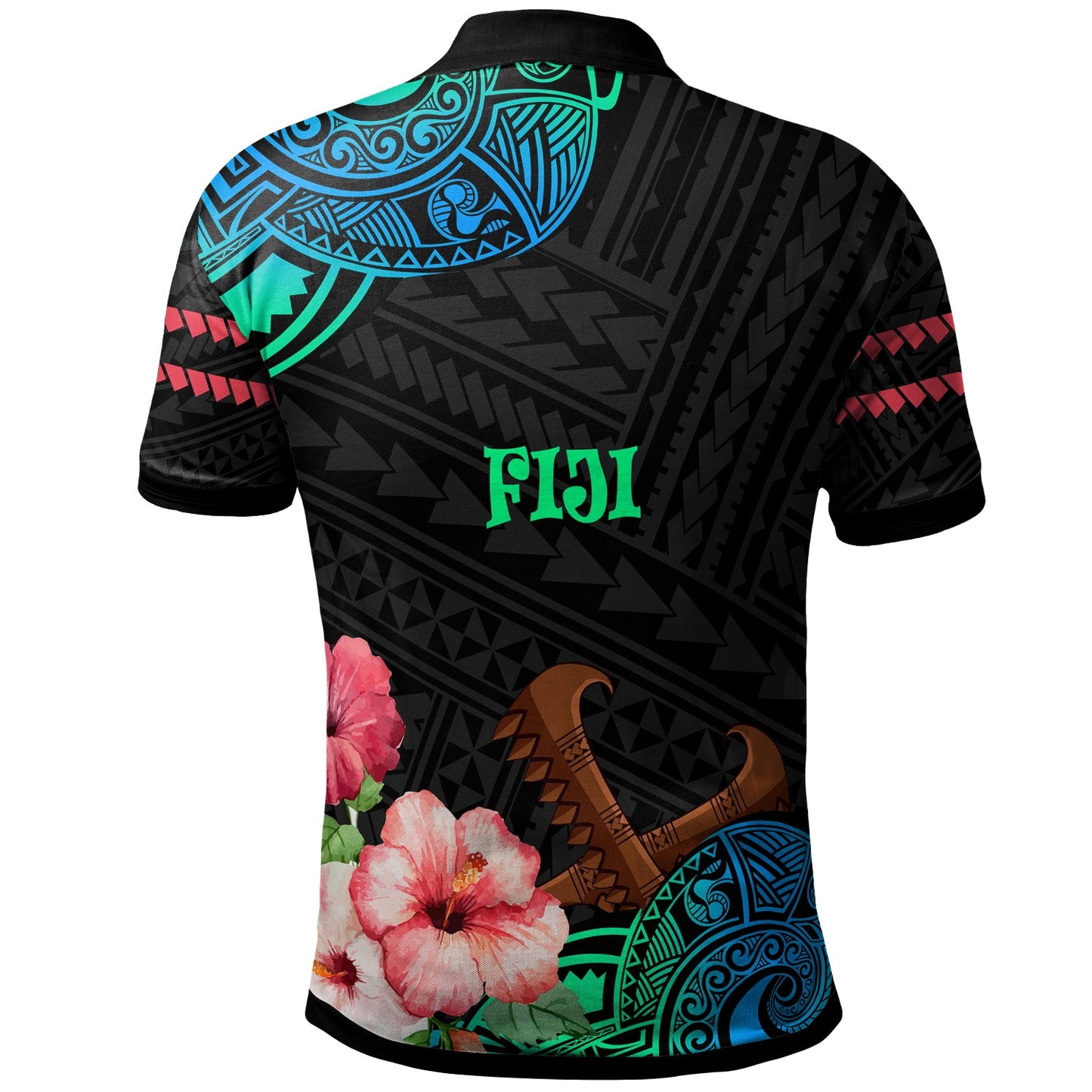 Fiji Polo Shirt - Polynesian Pride with Hibicus Flower Tribal Pattern