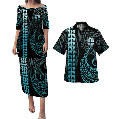 Fiji Combo Puletasi And Shirt Kakau Style Turquoise