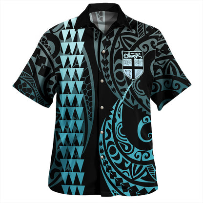 Fiji Combo Dress And Shirt Coat Of Arms Kakau Style Turquoise