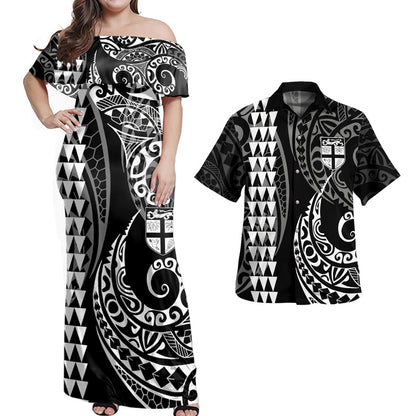 Fiji Combo Dress And Shirt Coat Of Arms Kakau Style White