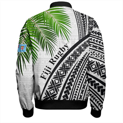 Fiji Bomber Jacket Rugby Masi Flying Fijians Fabric Leaves