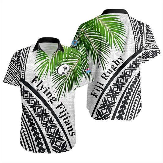 Fiji Short Sleeve Shirt Rugby Masi Flying Fijians Fabric Leaves