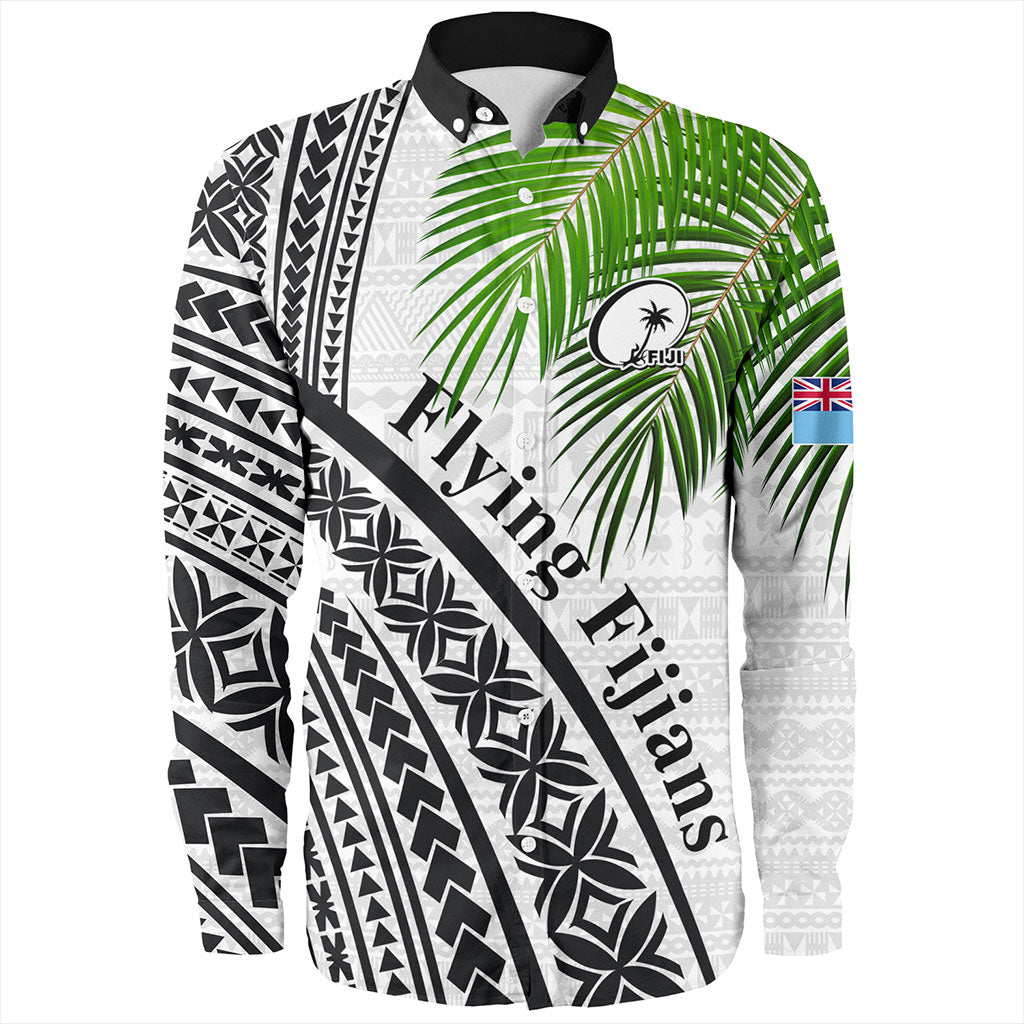 Fiji Long Sleeve Shirt Rugby Masi Flying Fijians Fabric Leaves