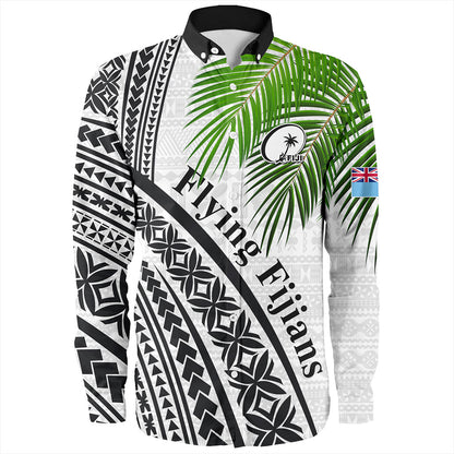 Fiji Long Sleeve Shirt Rugby Masi Flying Fijians Fabric Leaves