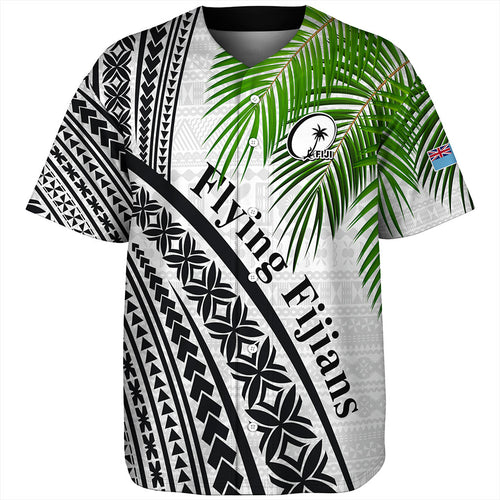 Fiji Baseball Shirt Rugby Masi Flying Fijians Fabric Leaves