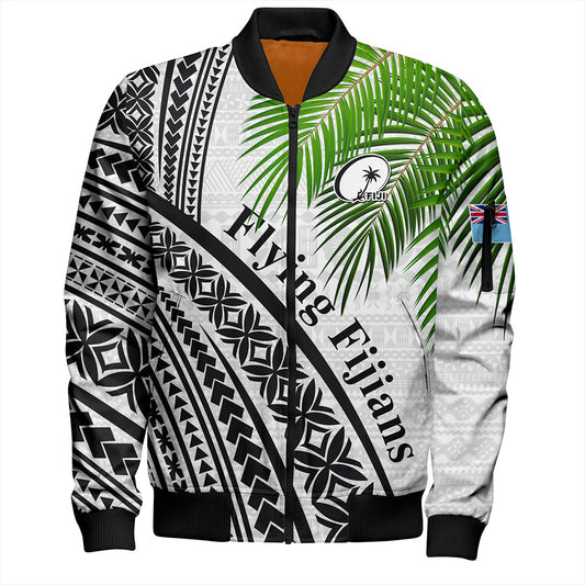Fiji Bomber Jacket Rugby Masi Flying Fijians Fabric Leaves