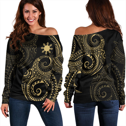 Philippines Filipinos Off Shoulder Sweatshirt Sun Tribal Tattoo Design