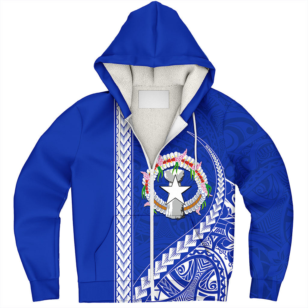 Northern Mariana Islands Sherpa Hoodie Coat Of Arms Polynesian Tribal