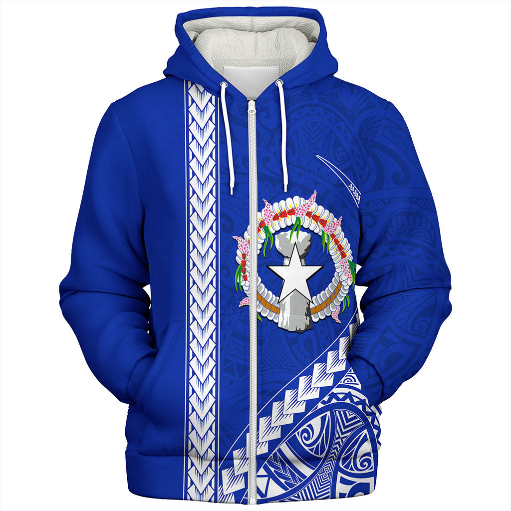 Northern Mariana Islands Sherpa Hoodie Coat Of Arms Polynesian Tribal