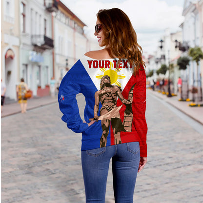Philippines Filipinos Off Shoulder Sweatshirt Custom Flag Tribal Lapu Lapu